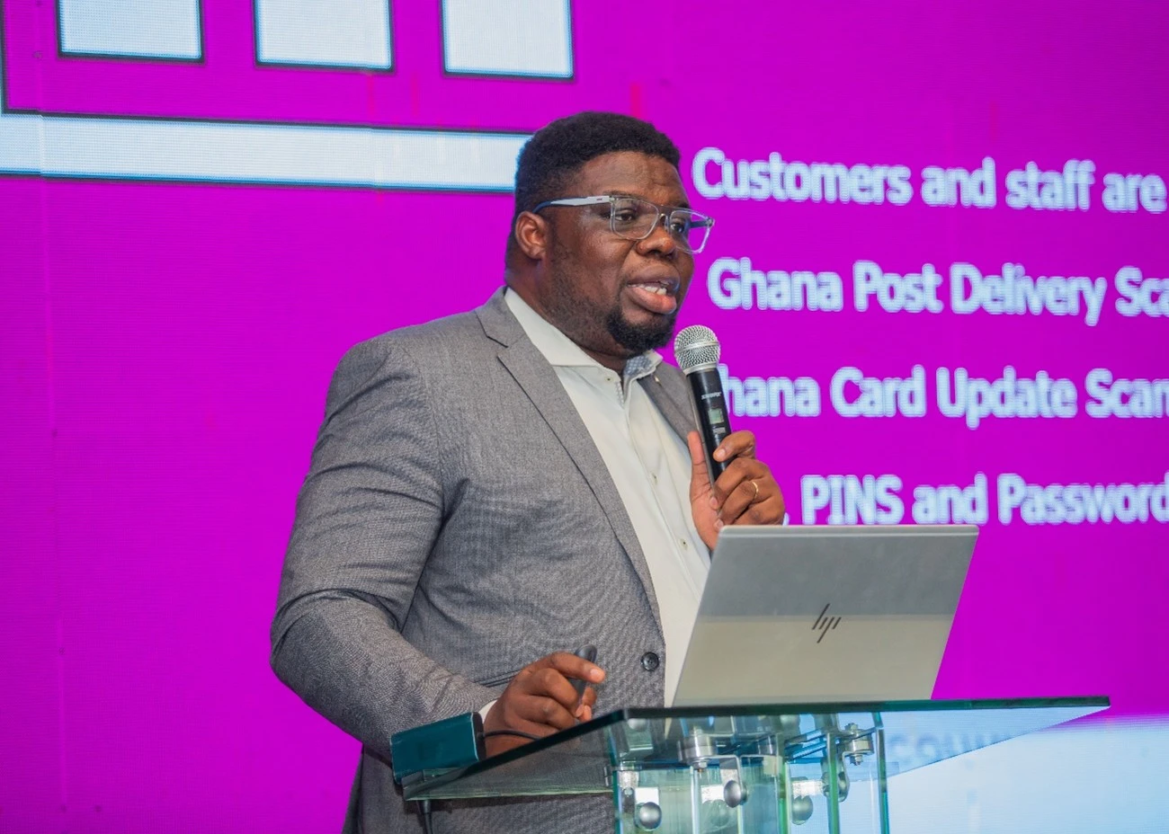 Mr. Ransford Nana Addo Jnr, President of the GAB Anti-Fraud Forum Network delivering his presentation